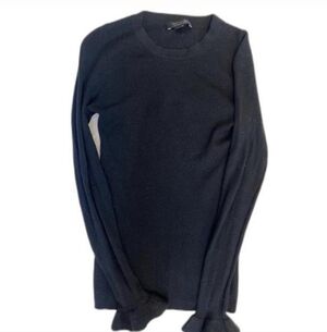 Ann Taylor Black Fitted Ribbed Long Ruffle Sleeved Sweater Size-Large